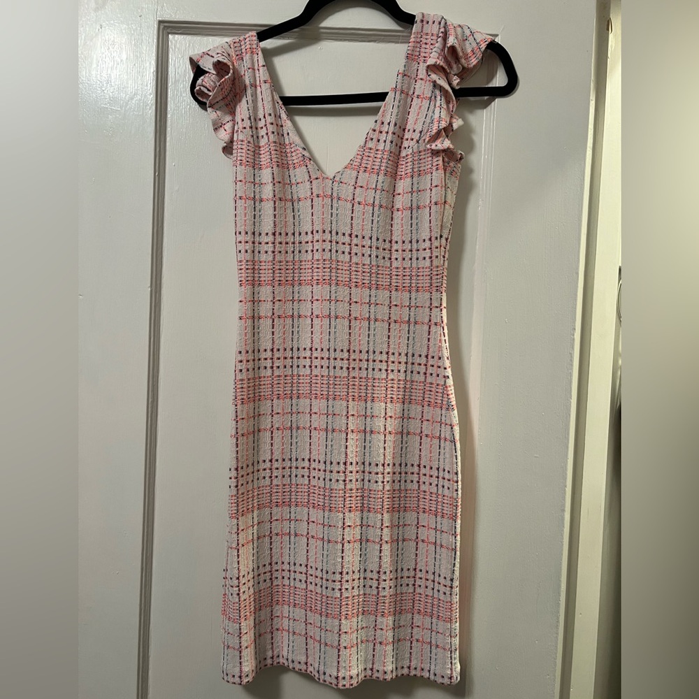 Amanda Uprichard Pink and White Plaid Midi Dress